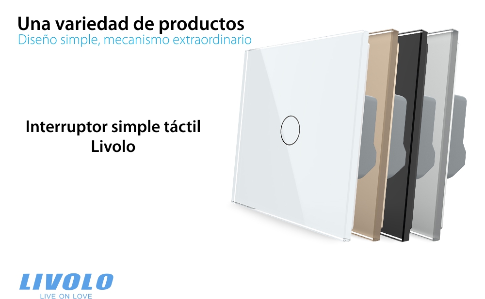 Interruptor simple, táctil Livolo con panel de vidrio, estándar alemán – serie nueva