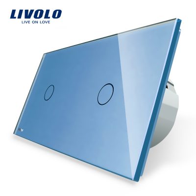 Interruptor táctil simple + simple Livolo de vidrio culoare albastra