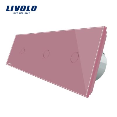 Interruptor táctil triple Livolo de vidrio culoare roz