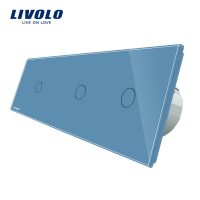 Interruptor táctil triple Livolo de vidrio culoare albastra