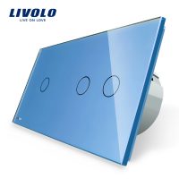 Interruptor táctil simple + doble Livolo de vidrio culoare albastra