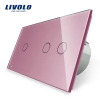 Interruptor táctil simple + doble Livolo de vidrio culoare roz