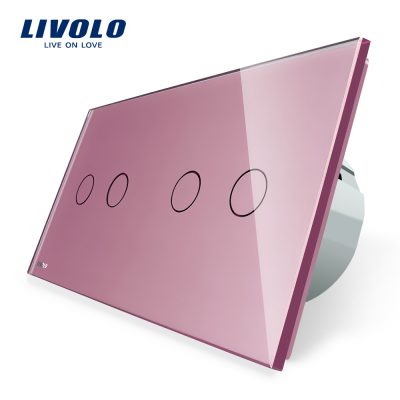 Interruptor táctil doble + doble Livolo de vidrio culoare roz
