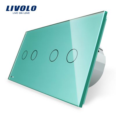 Interruptor táctil doble + doble Livolo de vidrio culoare verde