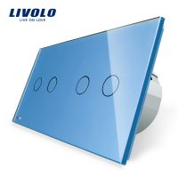Interruptor táctil doble + doble Livolo de vidrio culoare albastra
