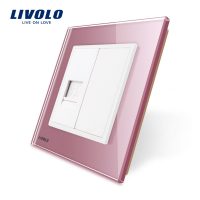Enchufe de internet Livolo con marco de vidrio culoare roz