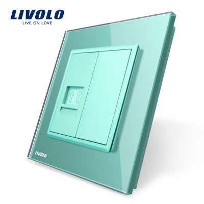 Enchufe simple de teléfono Livolo con marco de vidrio culoare verde