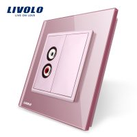Enchufe simple audio Livolo con marco de vidrio culoare roz