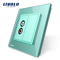 Enchufe simple audio Livolo con marco de vidrio culoare verde