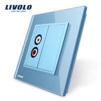 Enchufe simple audio Livolo con marco de vidrio culoare albastra