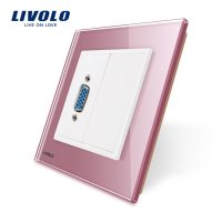 Puerto/enchufe VGA hembra Livolo con marco de vidrio culoare roz