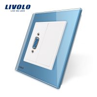 Puerto/enchufe VGA hembra Livolo con marco de vidrio culoare albastra