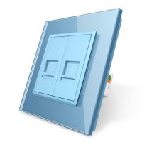 Enchufe doble de internet Livolo con marco de cristal culoare albastra