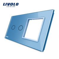 Panel de cristal Livolo para interruptor 2 táctiles + 1 elemento de libre montaje culoare albastra
