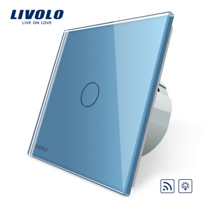 Interruptor táctil inalámbrico con variador Livolo de vidrio culoare albastra