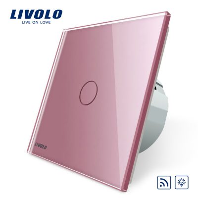 Interruptor táctil inalámbrico con variador Livolo de vidrio culoare roz