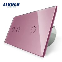 Interruptor táctil doble + simple Livolo de vidrio culoare roz