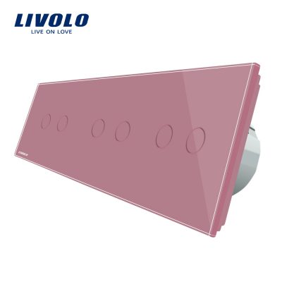 Interruptor táctil doble + doble + doble Livolo de vidrio culoare roz