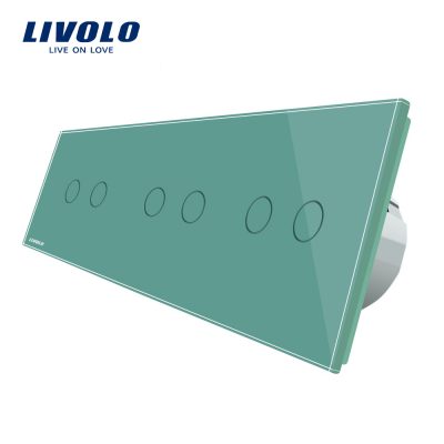 Interruptor táctil doble + doble + doble Livolo de vidrio culoare verde