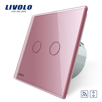 Interruptor táctil inalámbrico de cortina Livolo de vidrio culoare roz