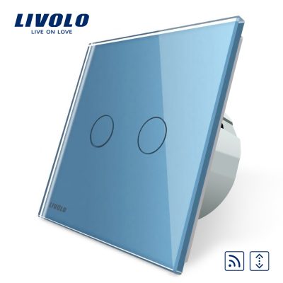 Interruptor táctil inalámbrico de cortina Livolo de vidrio culoare albastra