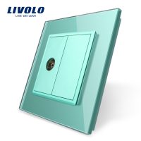 Enchufe simple TV (hembra) Livolo con marco de vidrio culoare verde