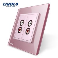 Enchufe doble audio Livolo con marco de vidrio culoare roz