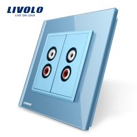 Enchufe doble audio Livolo con marco de vidrio culoare albastra