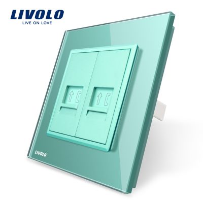 Enchufe doble teléfono Livolo con marco de vidrio culoare verde