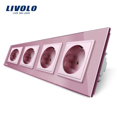 Enchufe Tomacorriente Livolo 4 tomas de pared de cristal EU Estándar culoare roz