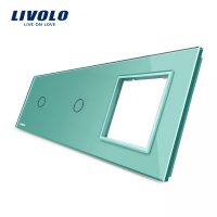 Panel de cristal Livolo para 2 interruptores + 1 elemento para libre montaje culoare verde