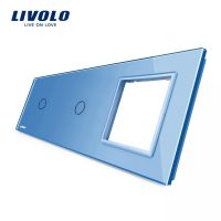 Panel de cristal Livolo para 2 interruptores + 1 elemento para libre montaje culoare albastra