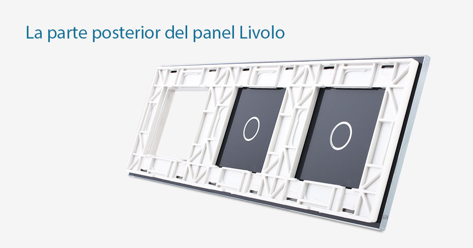 Panel de cristal Livolo para 2 interruptores + 1 elemento para libre montaje