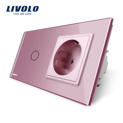 Interruptor 1 Táctil + Enchufe 1 Toma De Cristal Livolo Completo EU Estándar culoare roz