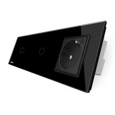 Interruptor simple + simple táctil y enchufe de vidrio Livolo culoare neagra