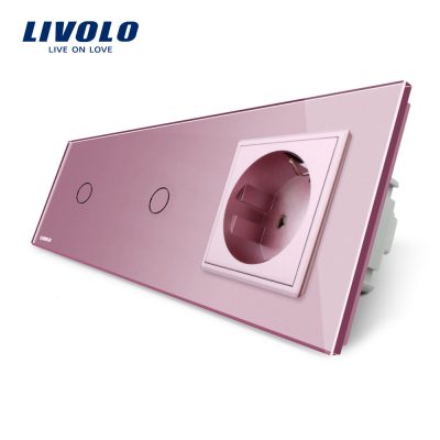 Interruptor simple + simple táctil y enchufe de vidrio Livolo culoare roz