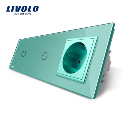 Interruptor simple + simple táctil y enchufe de vidrio Livolo culoare verde
