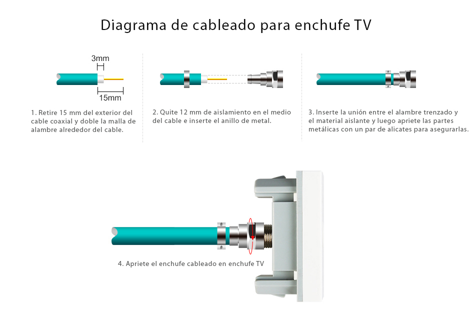 Enchufe cuádruple Livolo con marco de vidrio 3 enchufes simples + TV/internet