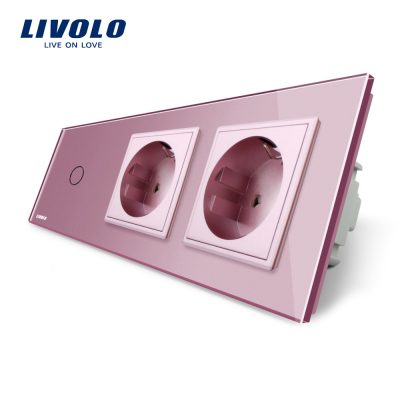 Interruptor 1 Tactil + Enchufe 2 Tomas De Cristal Livolo EU Estándar culoare roz