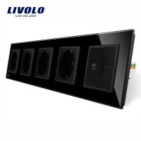 Marco de vidrio Livolo con 4 enchufes +1 enchufe TV (hembra) – internet culoare neagra