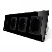 Panel de vidrio Livolo con interruptor simple táctil + 3 enchufes culoare neagra