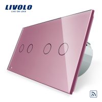 Interruptor táctil inalámbrico doble + doble Livolo de vidrio culoare roz