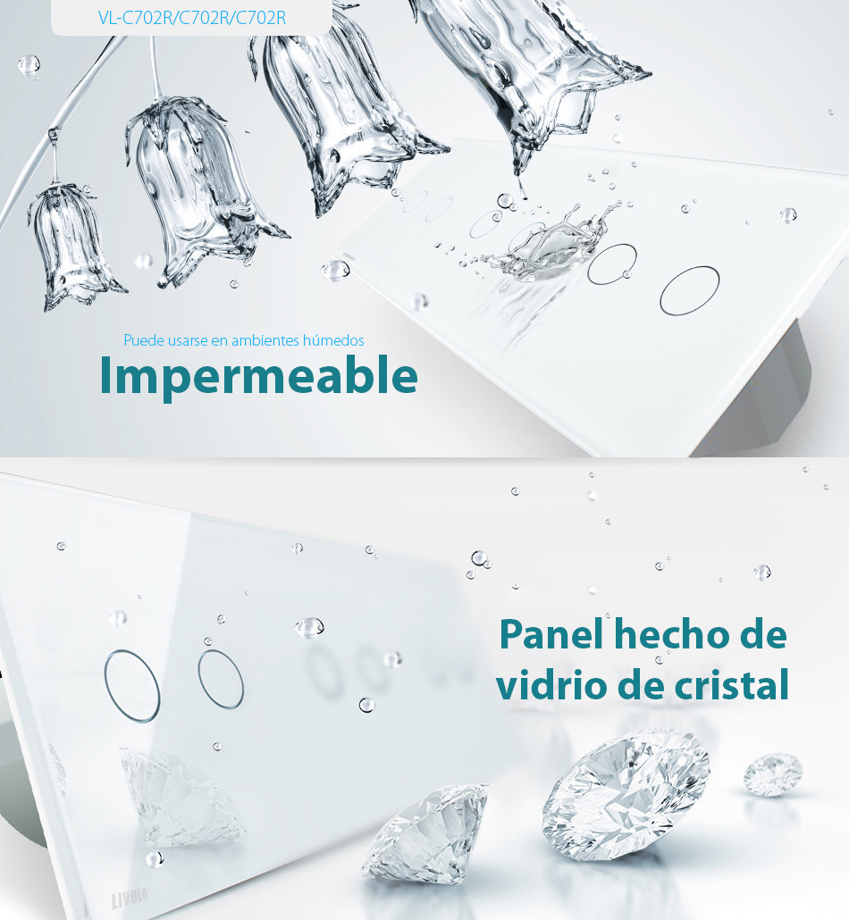 Interruptor táctil inalámbrico doble + doble + doble Livolo de vidrio
