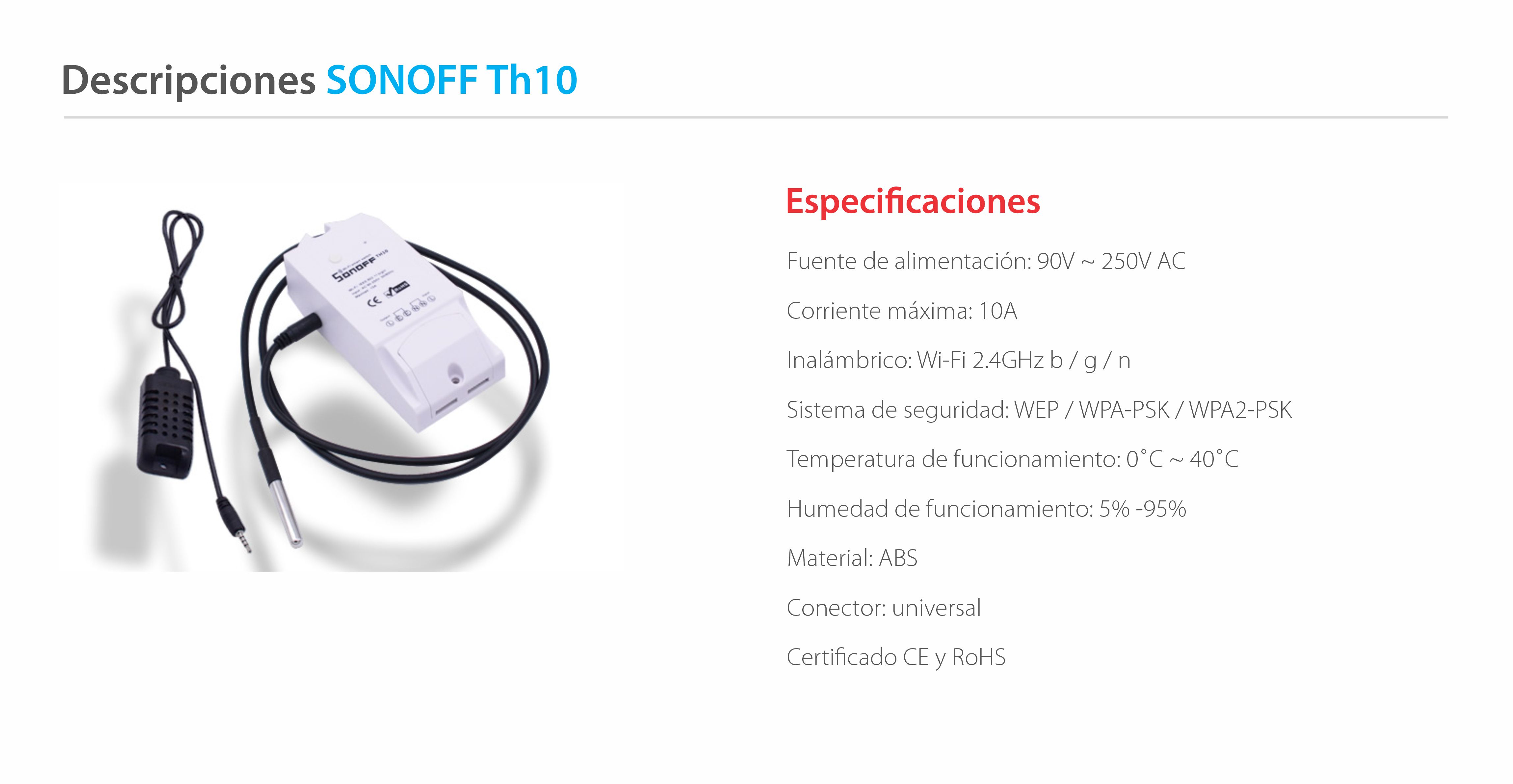 Relé de temperatura y humedad 10A, Sonoff TH10