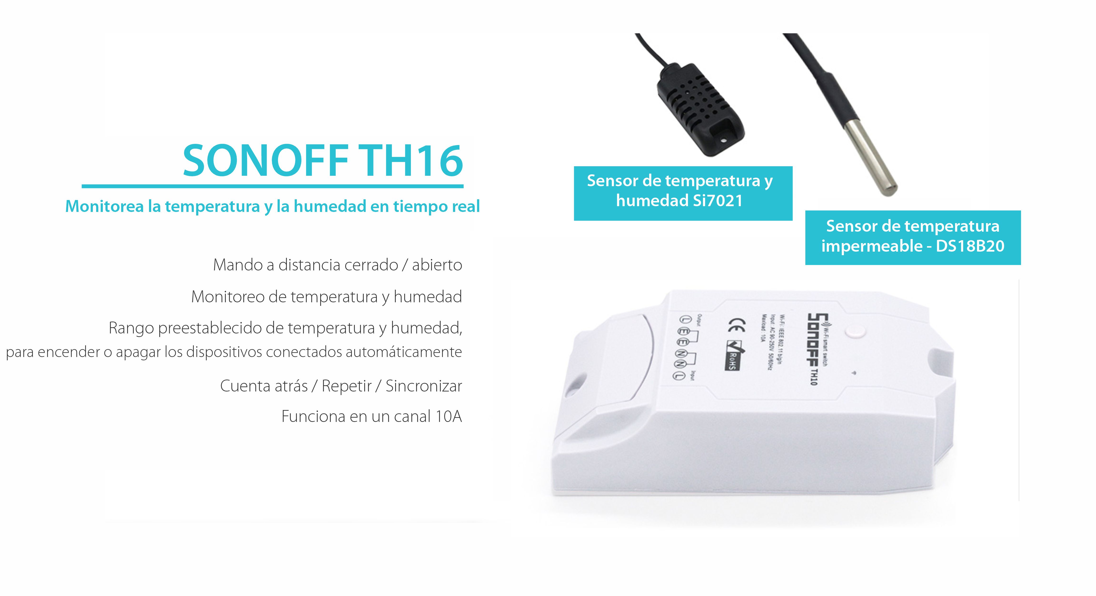 Relé de temperatura y humedad 16A, Sonoff TH16