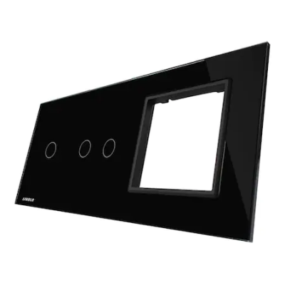 Panel de cristal Livolo para interruptor simple + doble + 1 elemento de libre montaje culoare neagra