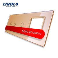 Panel de cristal Livolo para interruptor doble + simple + 1 elemento de libre montaje culoare aurie