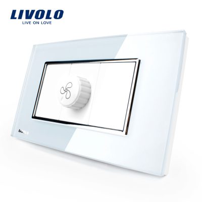Interruptor con variador para ventilador, Livolo, con marco de vidrio – estándar italiano