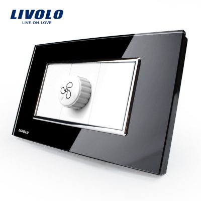 Interruptor con variador para ventilador, Livolo, con marco de vidrio – estándar italiano culoare neagra