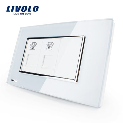 Enchufe doble teléfono Livolo con marco de vidrio – estándar italiano